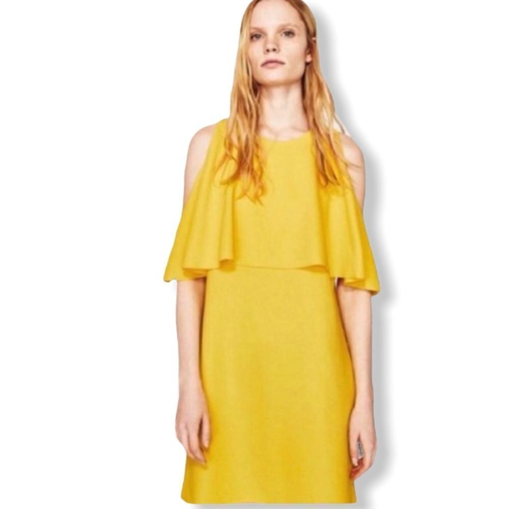 NEW Zara Trafaluc Yellow Ribbed Ruffle Dress